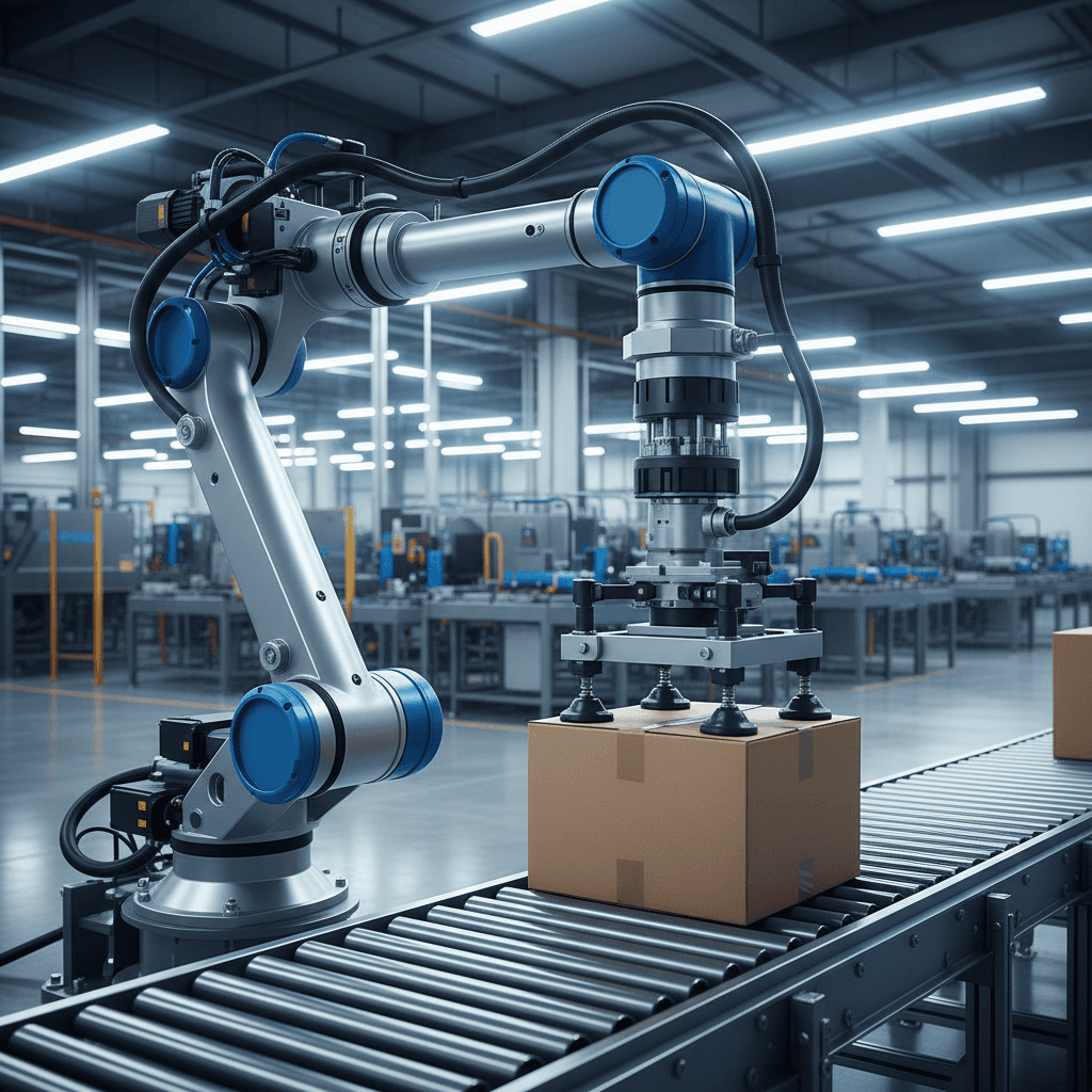 Robotic palletizer stacking cases onto a pallet